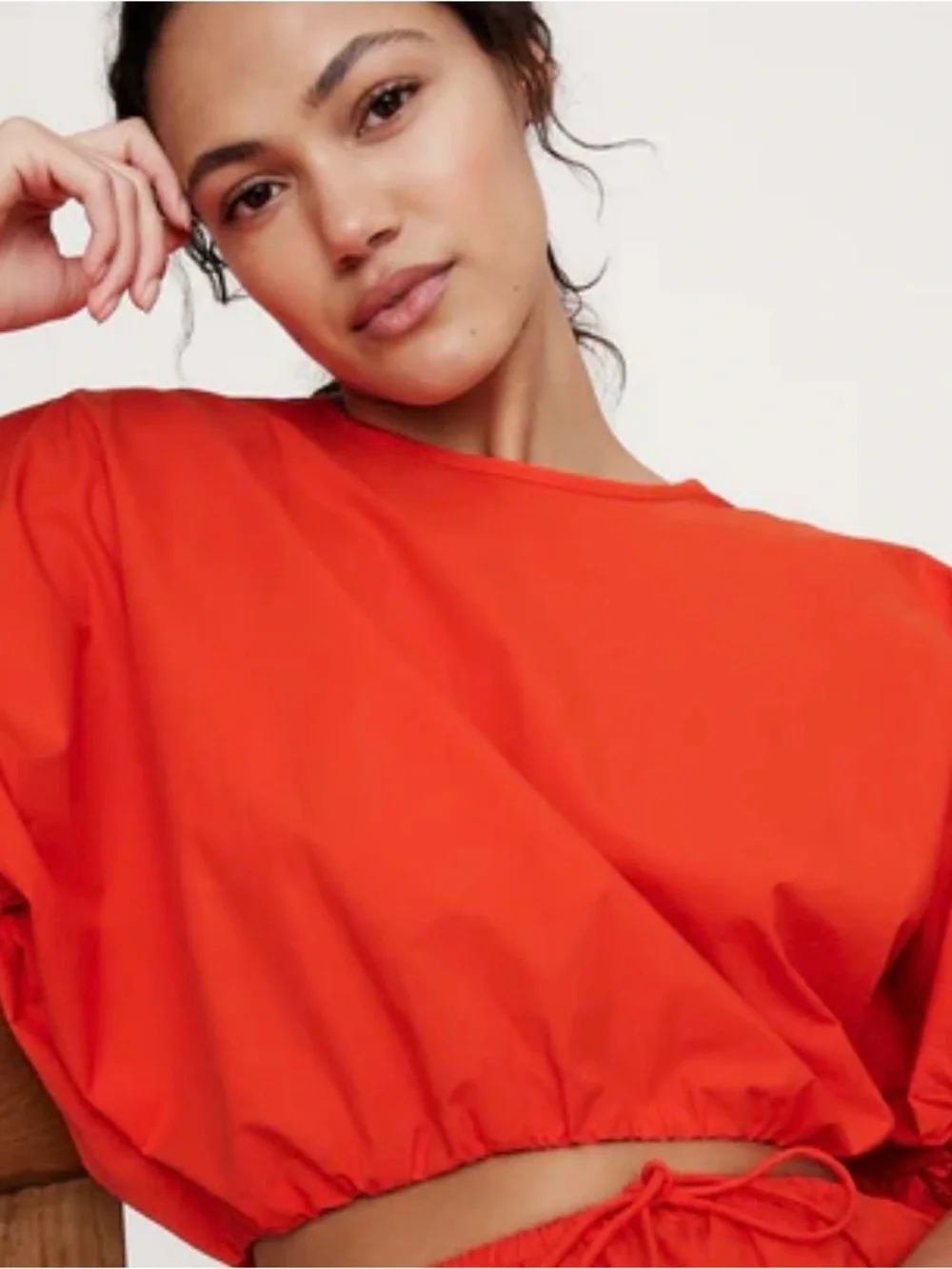 BANANA REPUBLIC Bright Orange Balloon-Sleeve Crop Top NWT